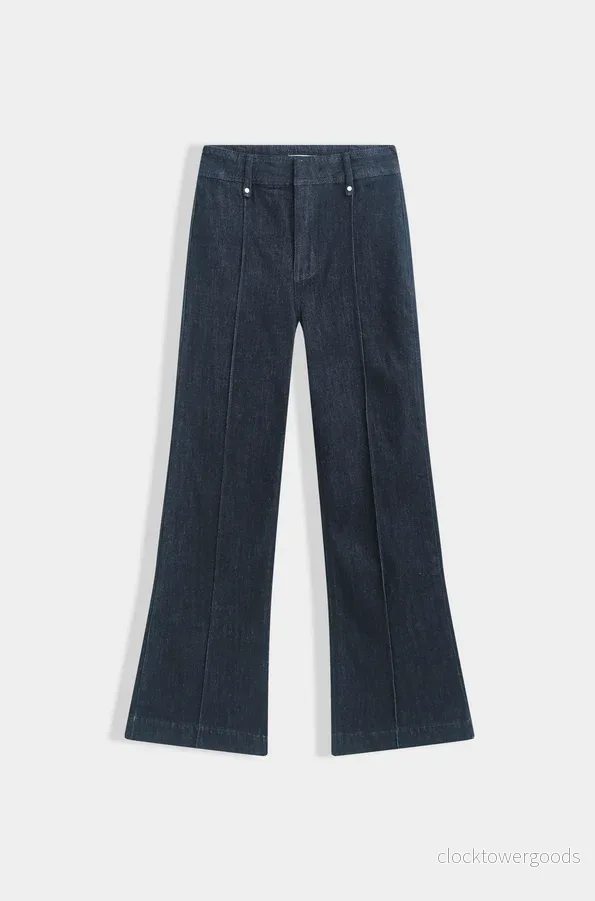 Midjehöga jeans med pressveck, Mörkblå - Bild 2