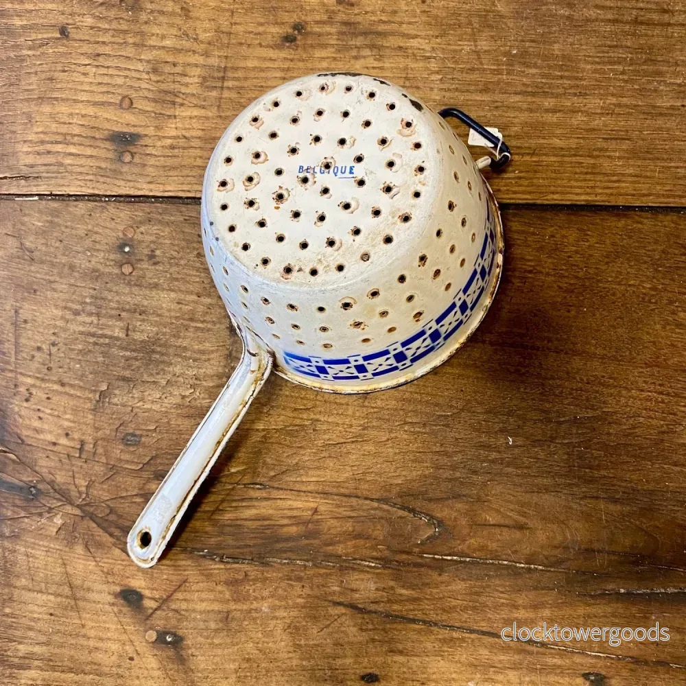 Vintage Belgian Enamel Colander – Blue & White - Bild 2