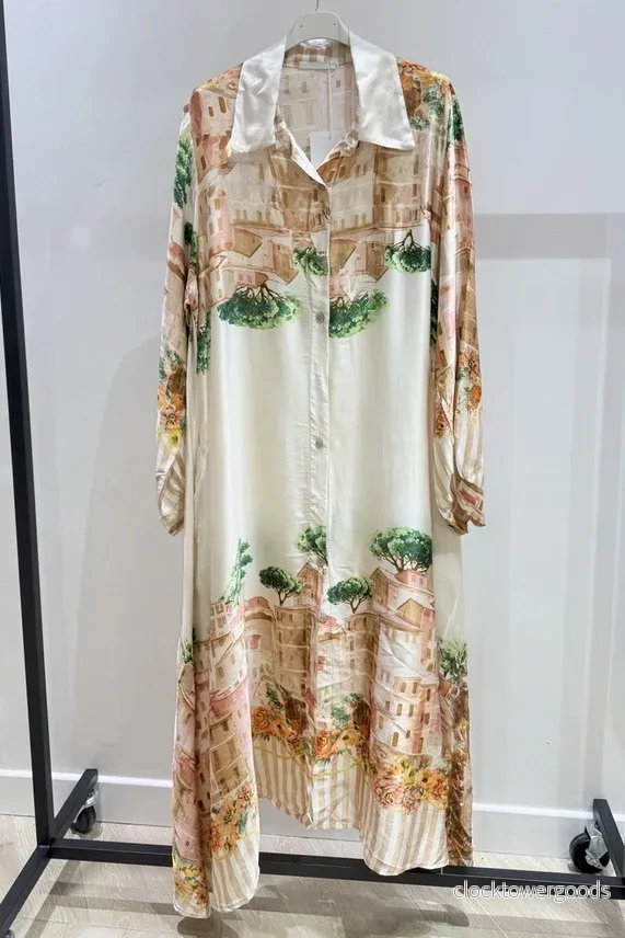 Silkes klänning, Beige / Grön