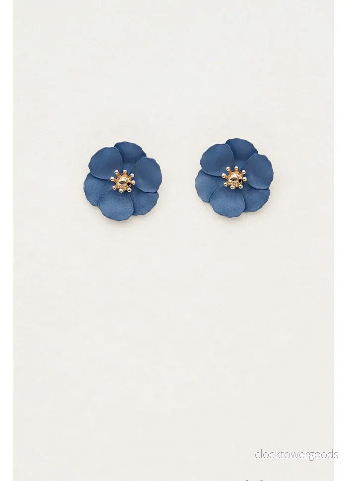 Flower Small Earrings, Mörkblå