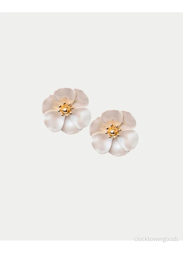 Flower CLIP-ON Örhängen, Pearl beige