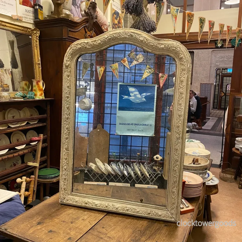 French Antique Mirror – Louis-Philippe Style with Soft Grey Patina