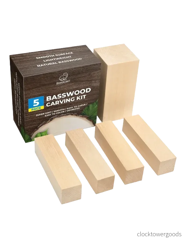Basswood-ämnen av lindträ för träsnideri BW5, 5-pack, BeaverCraft