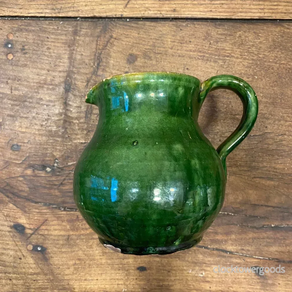 Vintage French Green Glazed Ceramic Pitcher - Bild 2