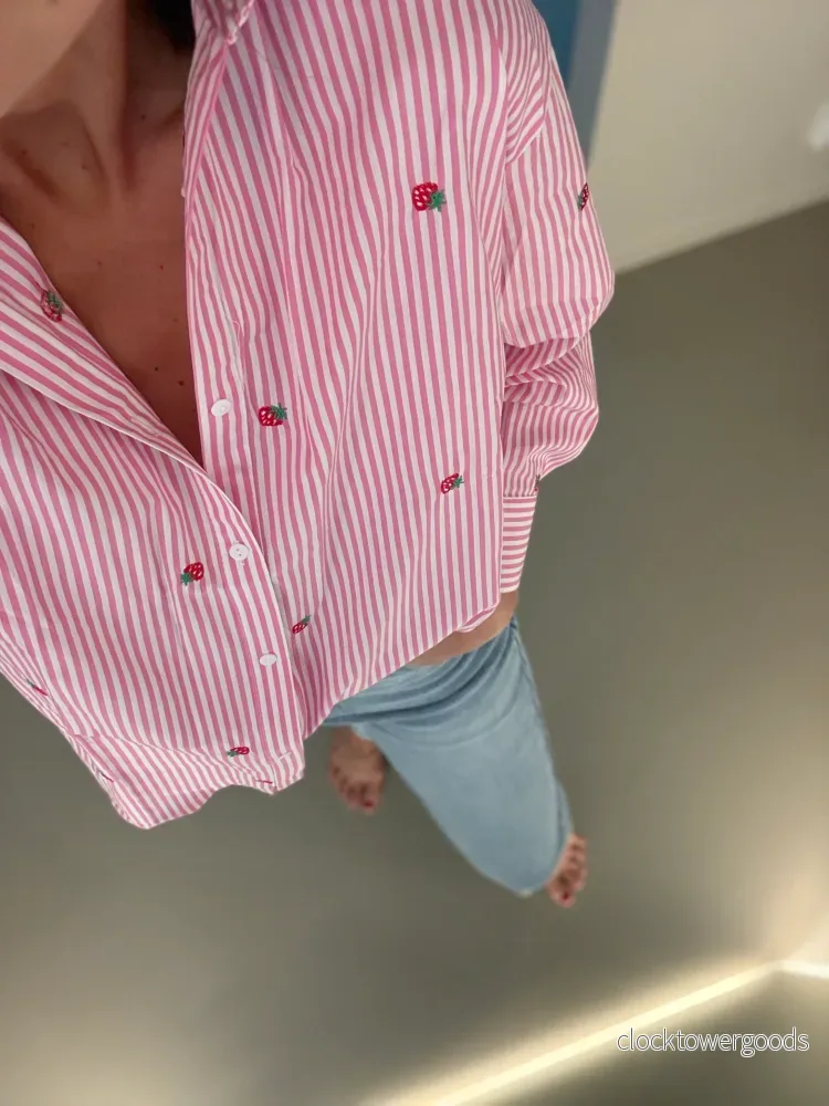Skjorta Randig med Jordgubbar, Vit/Rosa