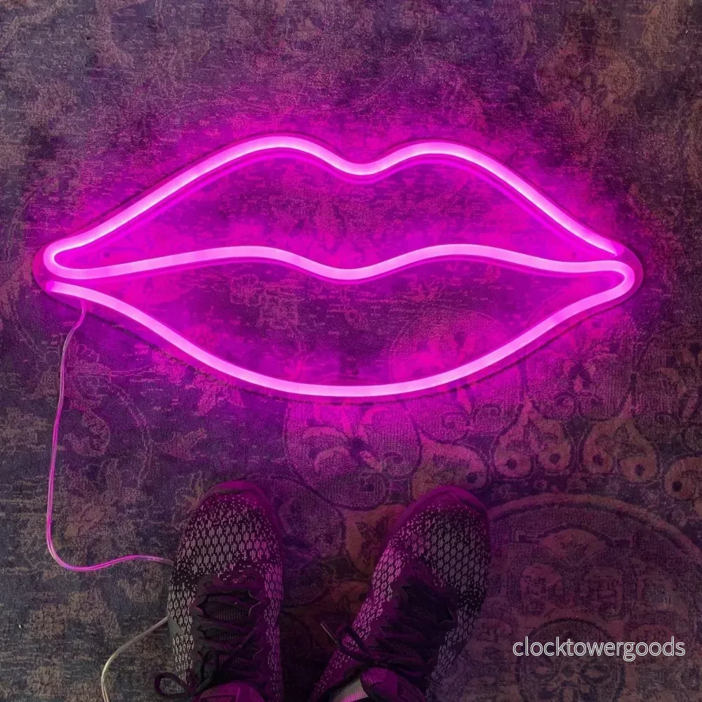 "Kyssmunn" Led Neonskylt. Hot pink. - Bild 2