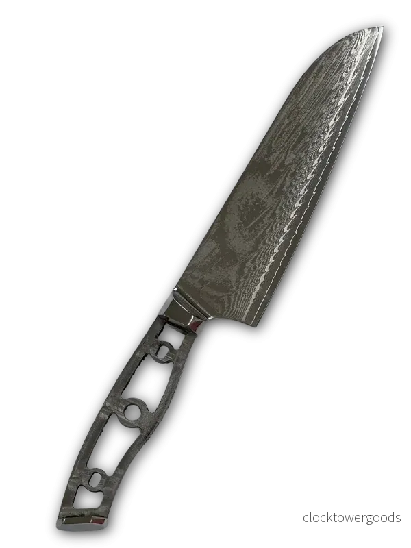 Santoku – AUS10-damast, kockkniv 8″ med fulltånge och bolster - Bild 2
