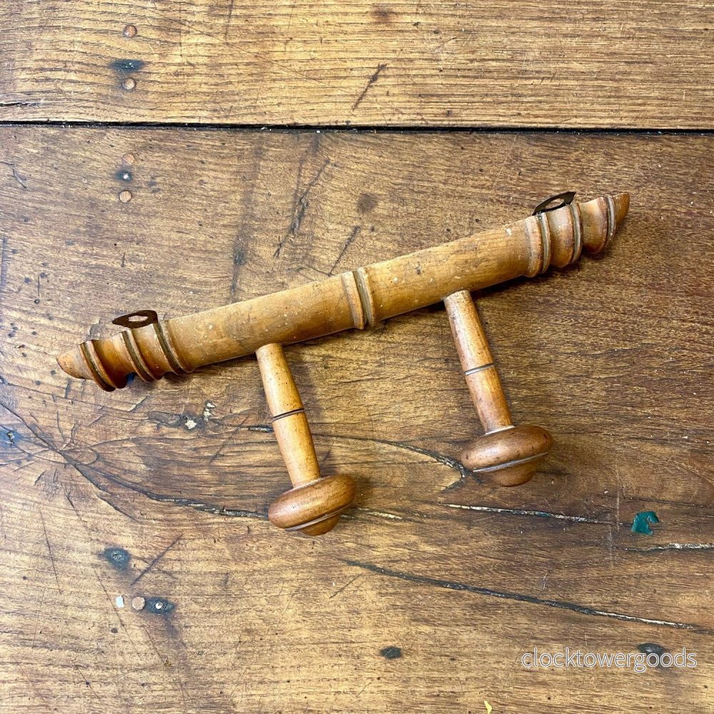 Vintage French Wooden Wall Rack with Two Pegs Vintage French Wooden Wall Rack with Two Pegs