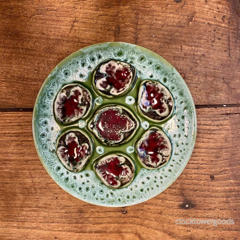 Vintage French Oyster Plate – Green & Burgundy Vintage French Oyster Plate – Green & Burgundy