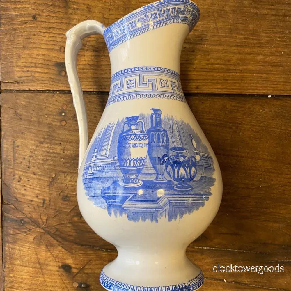 Antique Blue & White Etruscan Pitcher – 32 cm