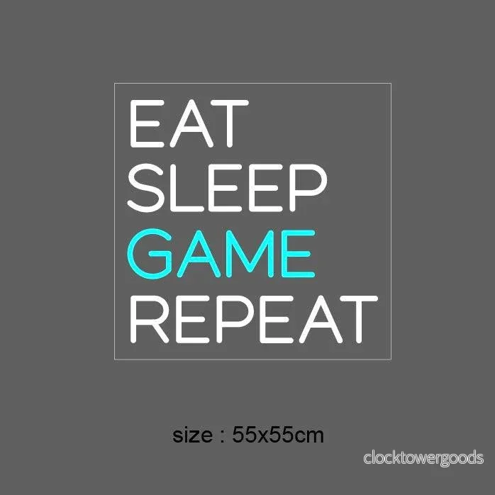"EAT SLEEP GAME REPEAT" Led neonskylt. Sky blue. - Bild 2