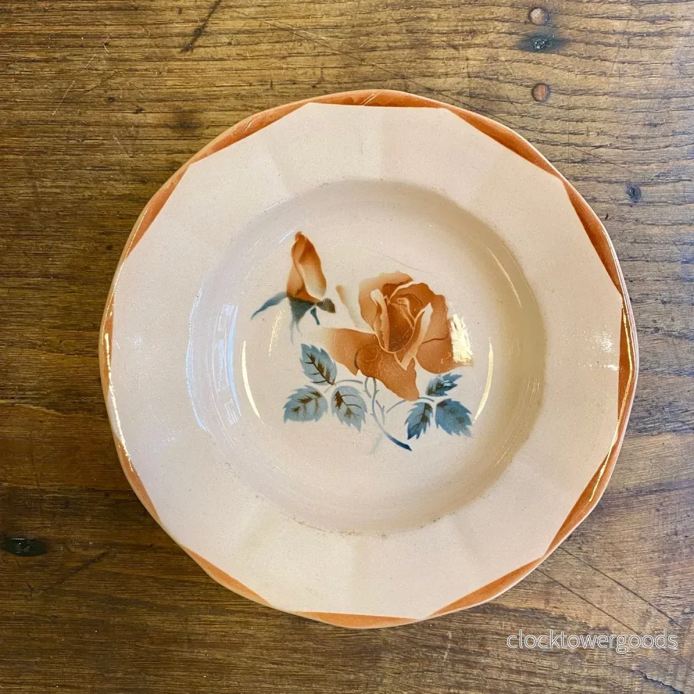Vintage Digoin Sarreguemines Shallow Bowl – Terracotta Rose Vintage Digoin Sarreguemines Shallow Bowl – Terracotta Rose