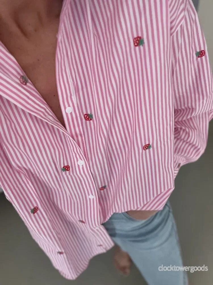 Skjorta Randig med Jordgubbar, Vit/Rosa - Bild 3