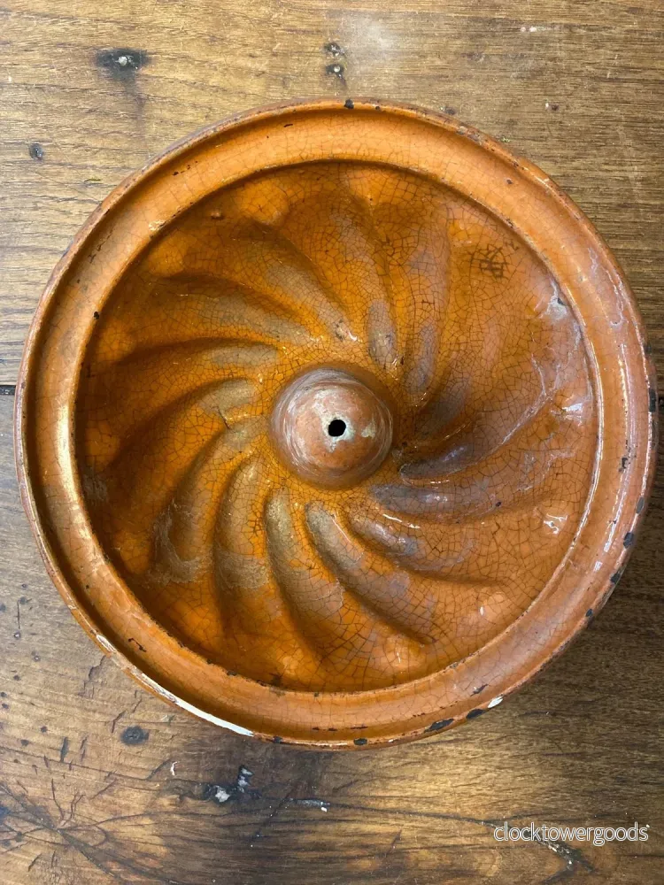 Vintage French Glazed Terracotta Kougelhopf Mould