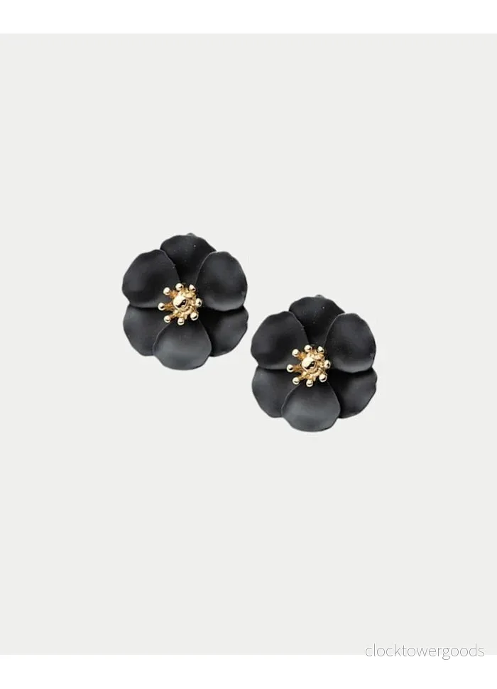 Flower CLIP-ON Örhängen, Svart