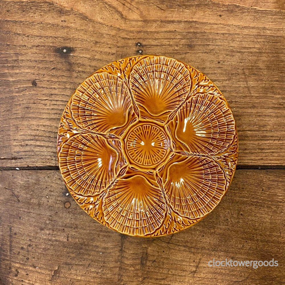 Vintage Portuguese Oyster Plate – Amber Brown