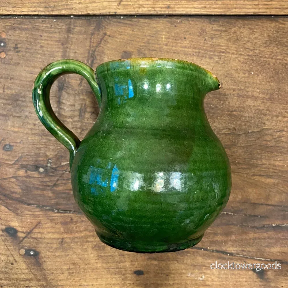 Vintage French Green Glazed Ceramic Pitcher Vintage French Green Glazed Ceramic Pitcher
