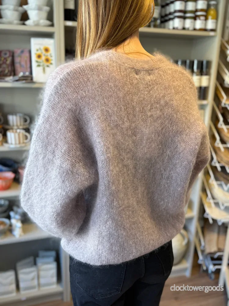 Mohair 80% Kofta med knappar, Taupe - Bild 2