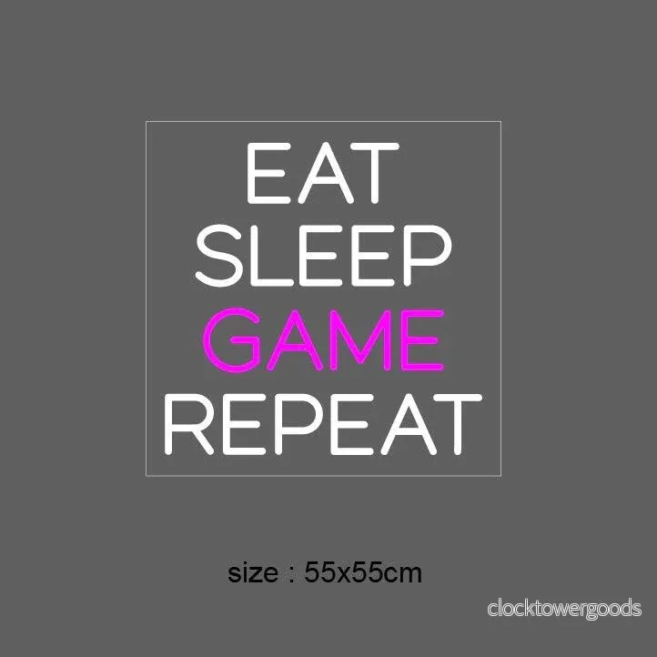 "EAT SLEEP GAME REPEAT" Led neonskylt. Pink. - Bild 2
