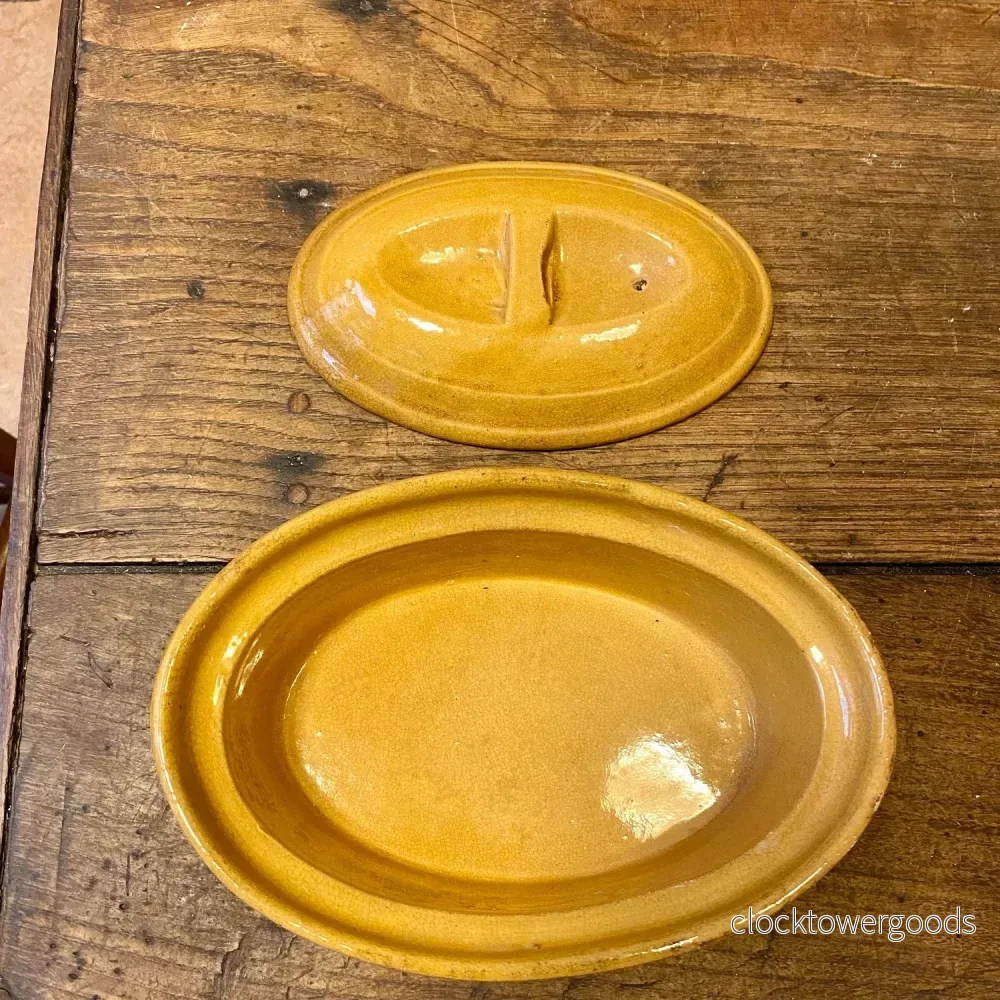 Vintage French Stoneware Terrine – Ochre Yellow - Bild 2