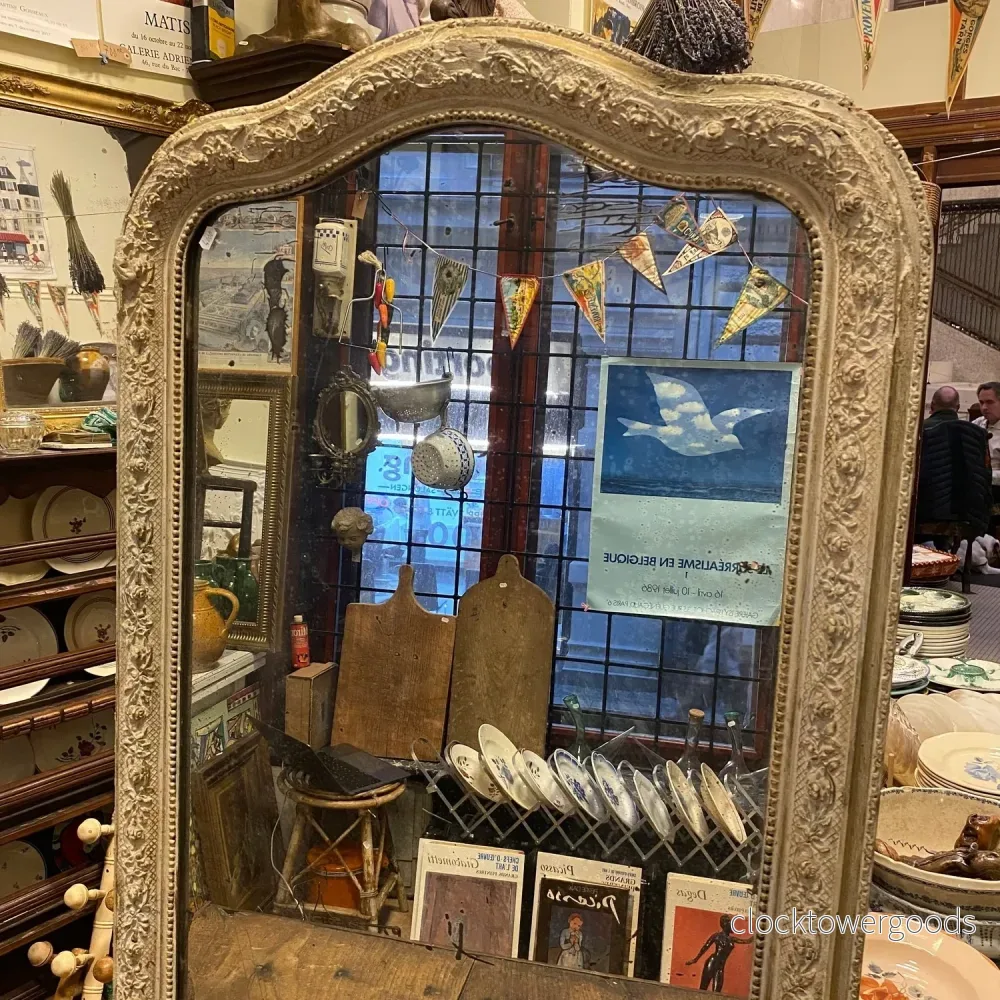 French Antique Mirror – Louis-Philippe Style with Soft Grey Patina - Bild 2