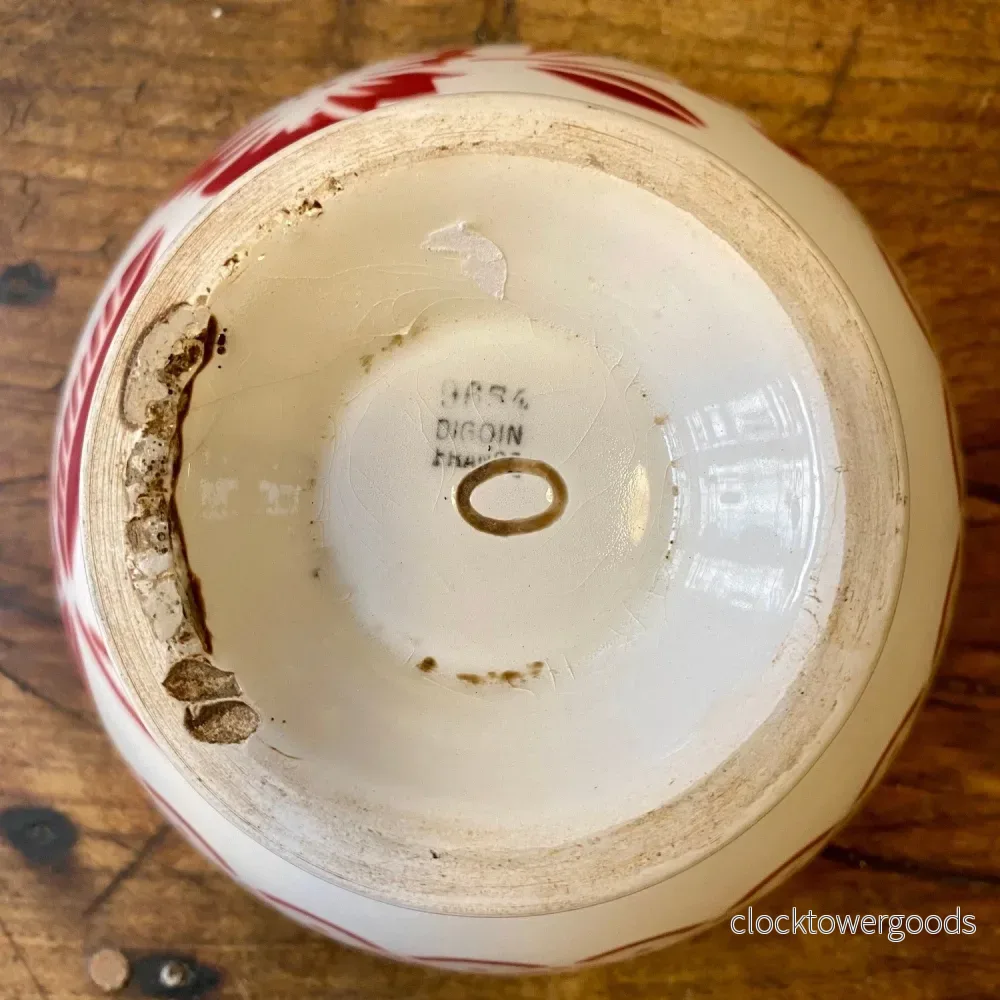 Vintage French Digoin Café au Lait Bowl – Red Floral - Bild 2