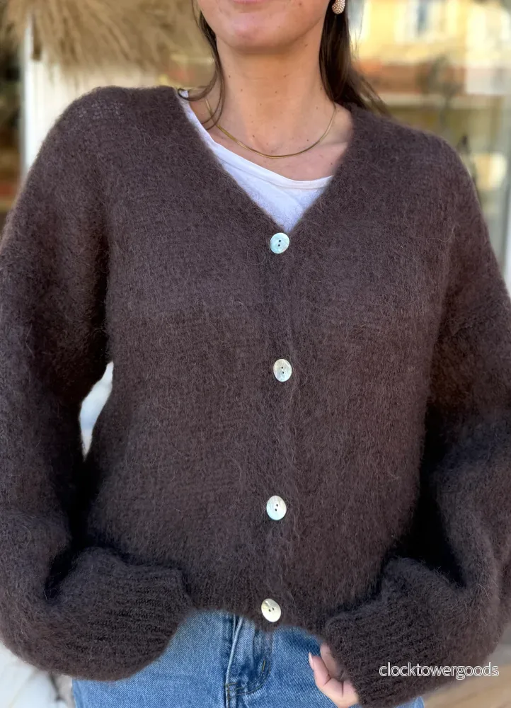 Mohair 80% Kofta med knappar, Brun - Bild 2