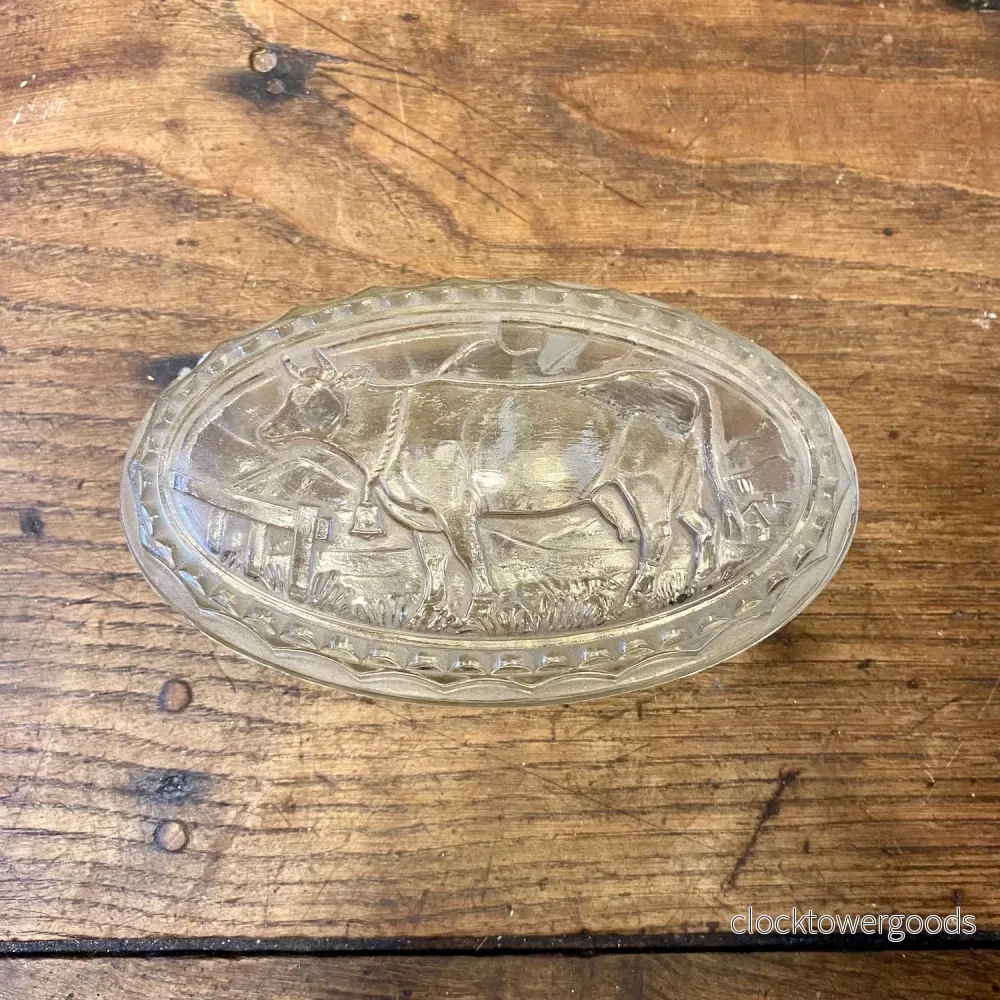 Vintage Glass Butter Dish – Cow Relief Vintage Glass Butter Dish – Cow Relief