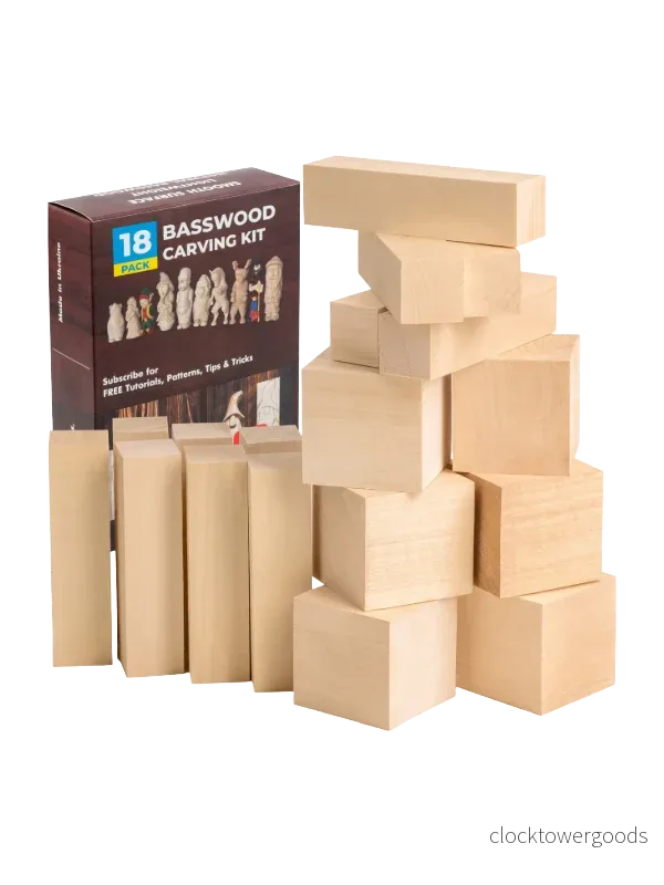 Basswood-ämnen av lindträ för träsnideri BW18, 18-pack, BeaverCraft