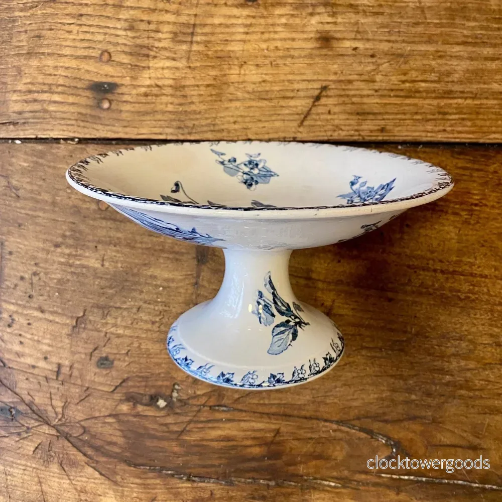 Vintage Sarreguemines Pedestal Dish – Stella Blue Floral Vintage Sarreguemines Pedestal Dish – Stella Blue Floral