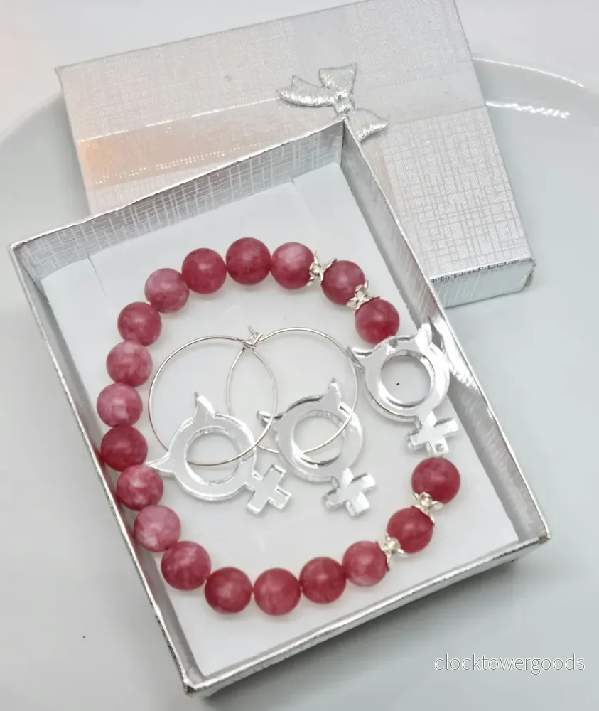 Rosa frostad Jade med silverjävel