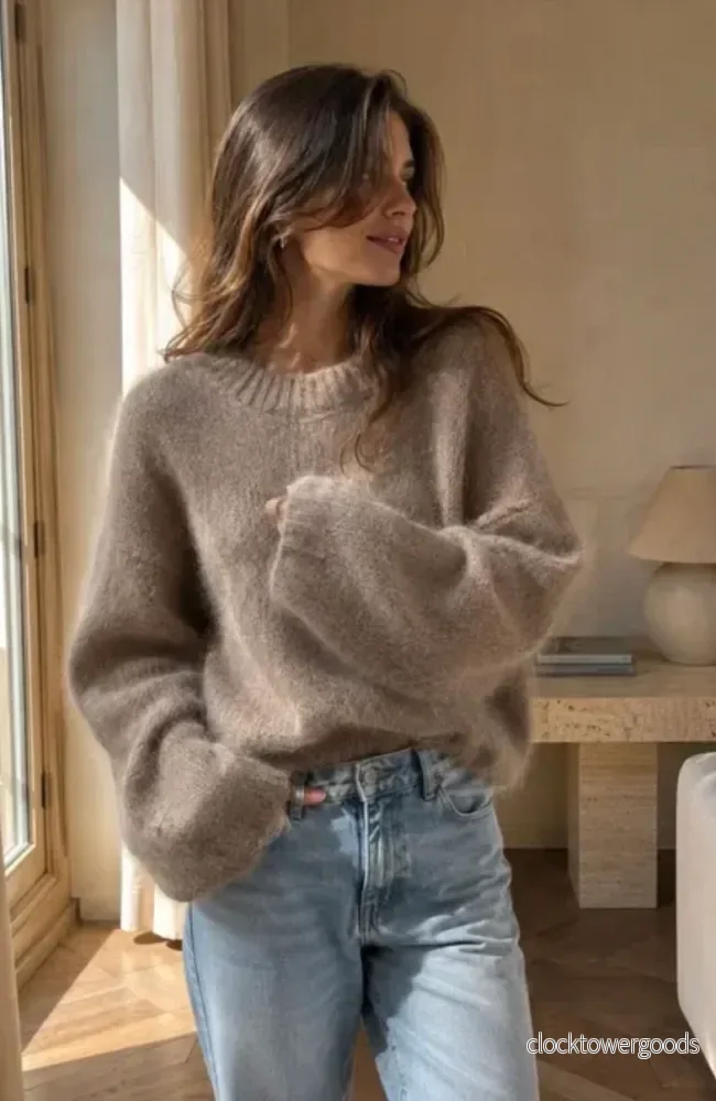Mohair 50%, Långärmad tröja, Taupe