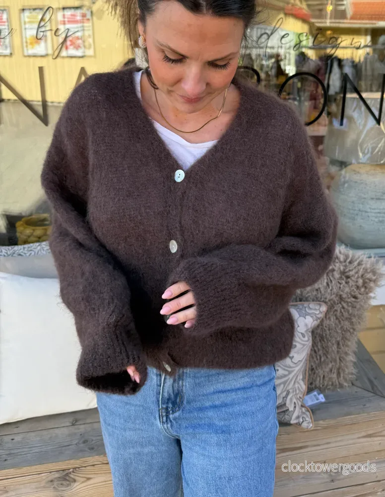 Mohair 80% Kofta med knappar, Brun - Bild 3
