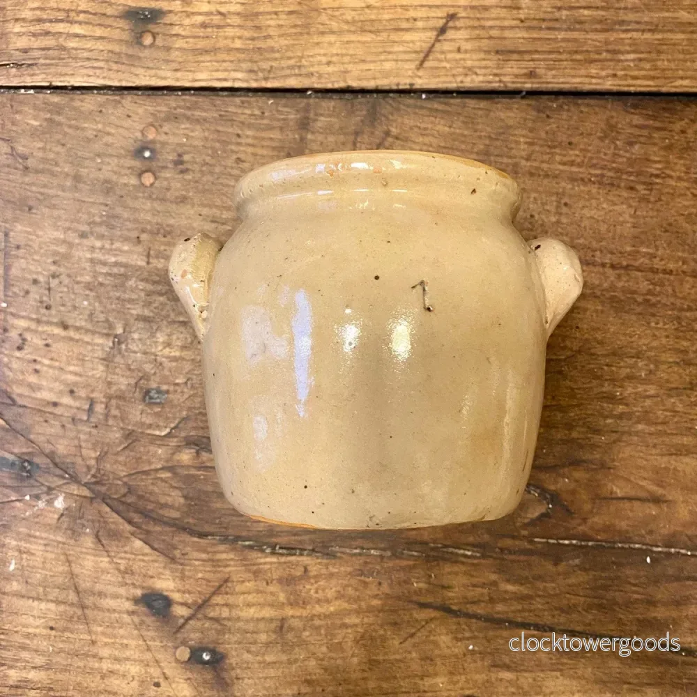 Vintage French Beige Stoneware Pot with Handles