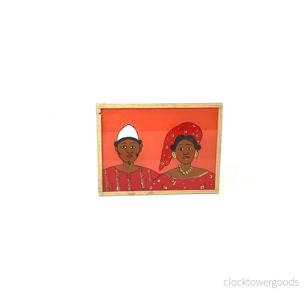 GLASTAVLA "Par, Orange bakgrund" 15x11cm