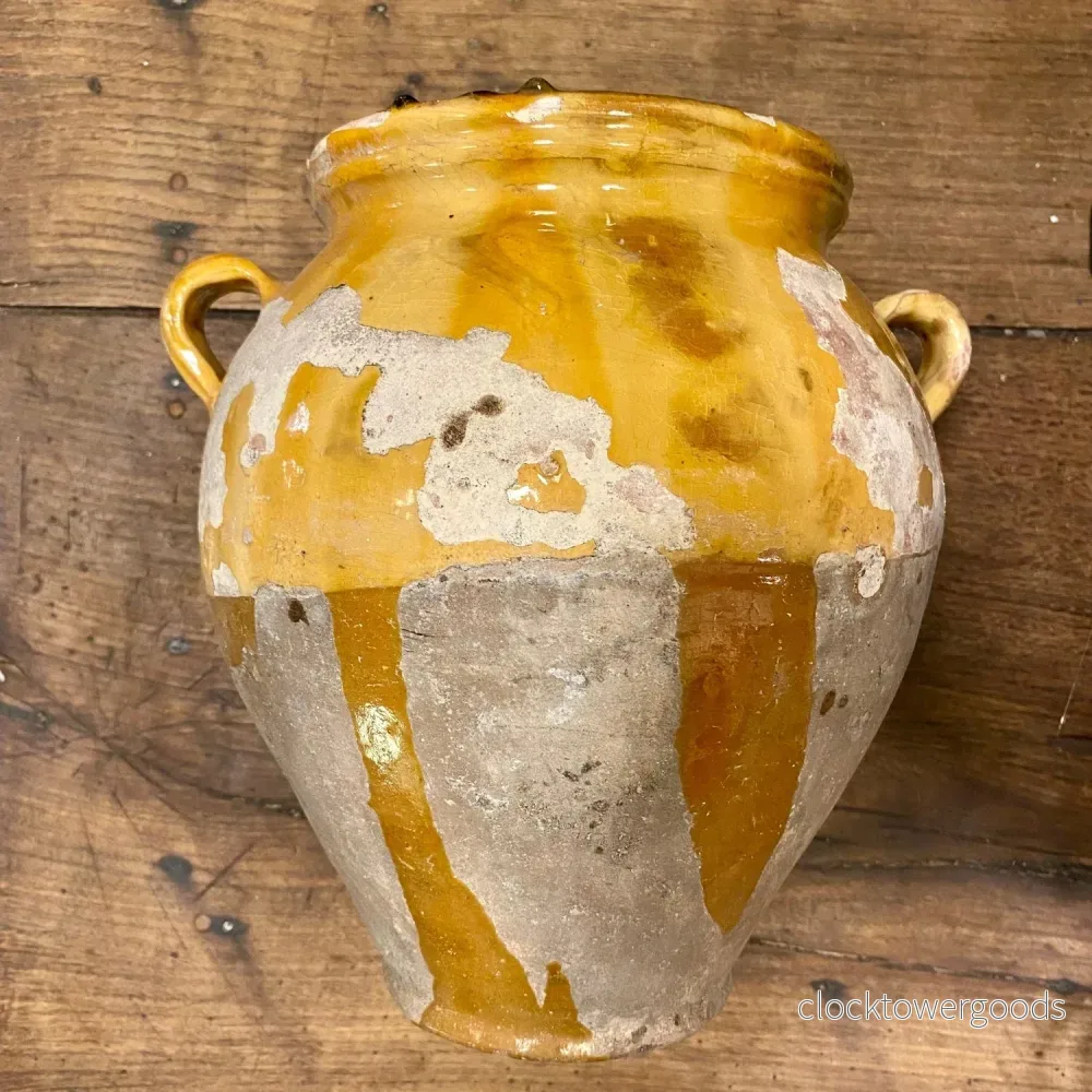 Antique French Terracotta Confit Pot – Ochre Glaze