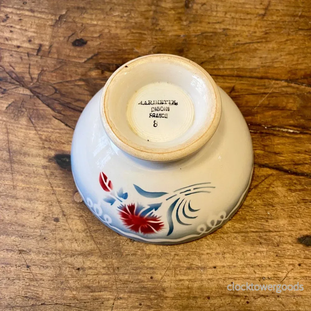 Vintage French Digoin Café au Lait Bowl – Blue & Red Floral