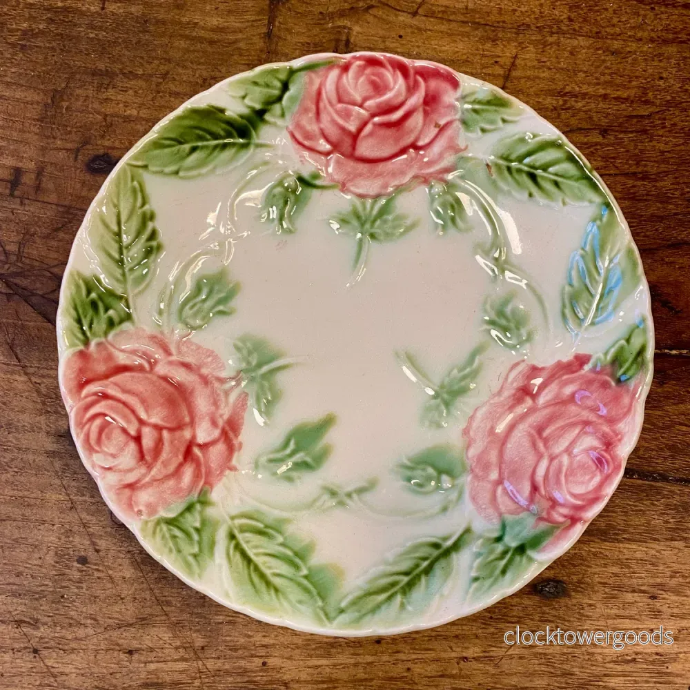 Vintage French Majolica Rose Plate Vintage French Majolica Rose Plate