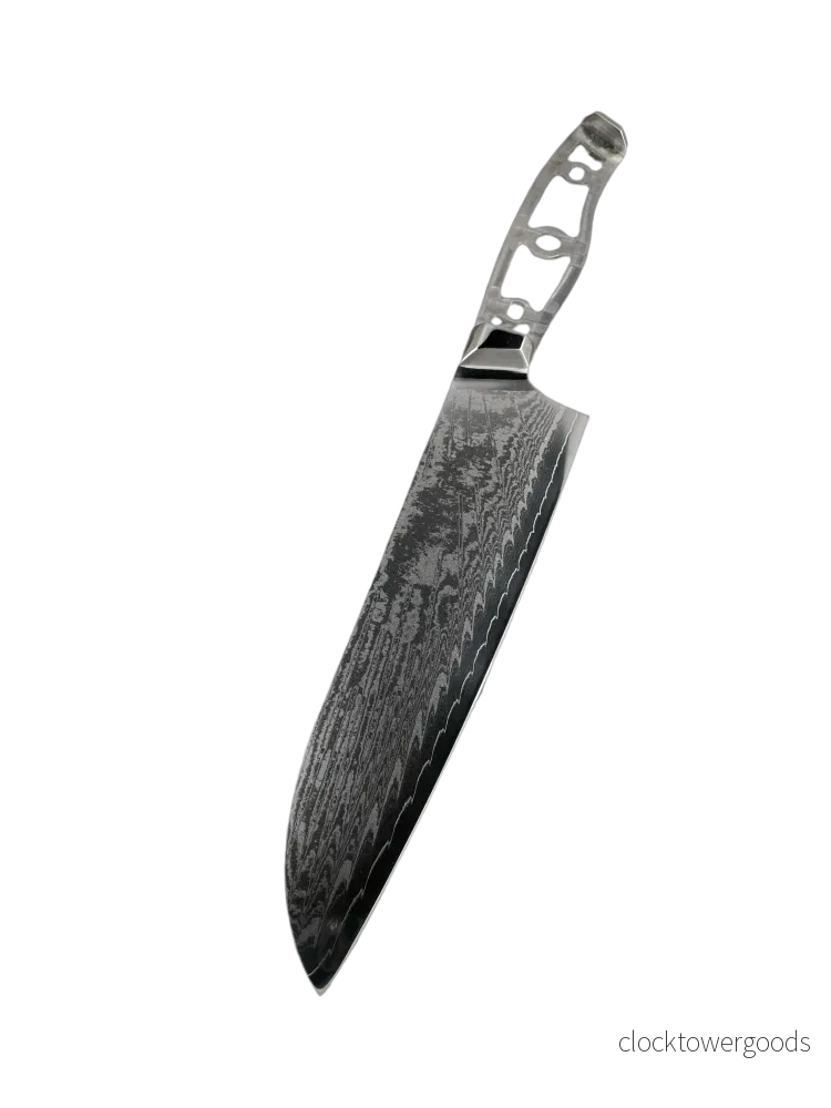 Santoku – AUS10-damast, kockkniv 8″ med fulltånge och bolster - Bild 3