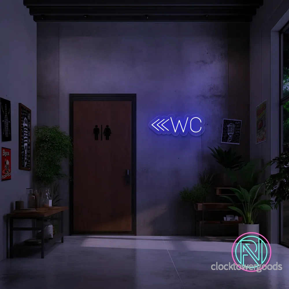 "WC m pil" Led neonskylt. 14 färger - Bild 2