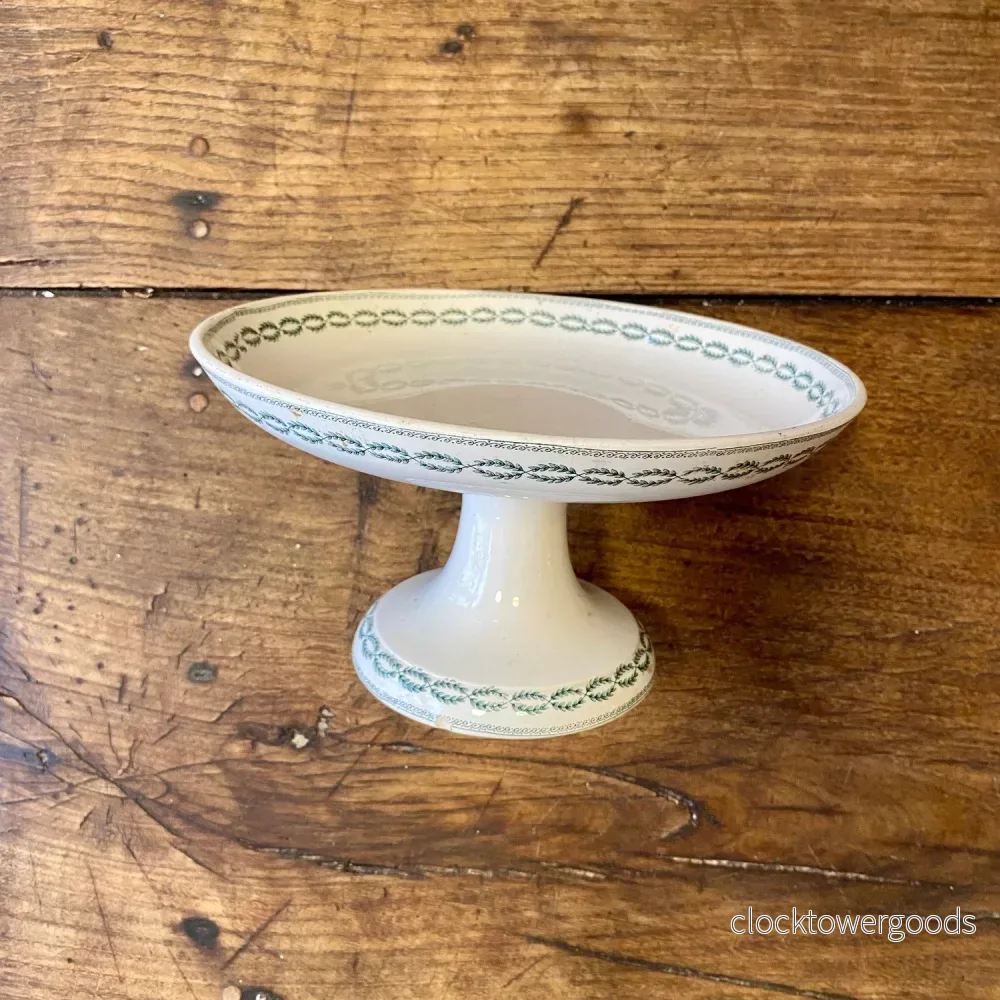 Vintage Sarreguemines Pedestal Dish – Nobilis Green Vintage Sarreguemines Pedestal Dish – Nobilis Green
