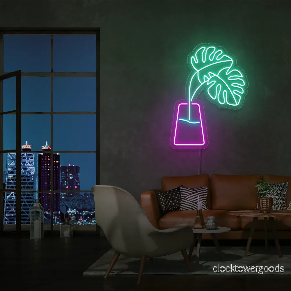 "Monstera i en vas" Led neonskylt