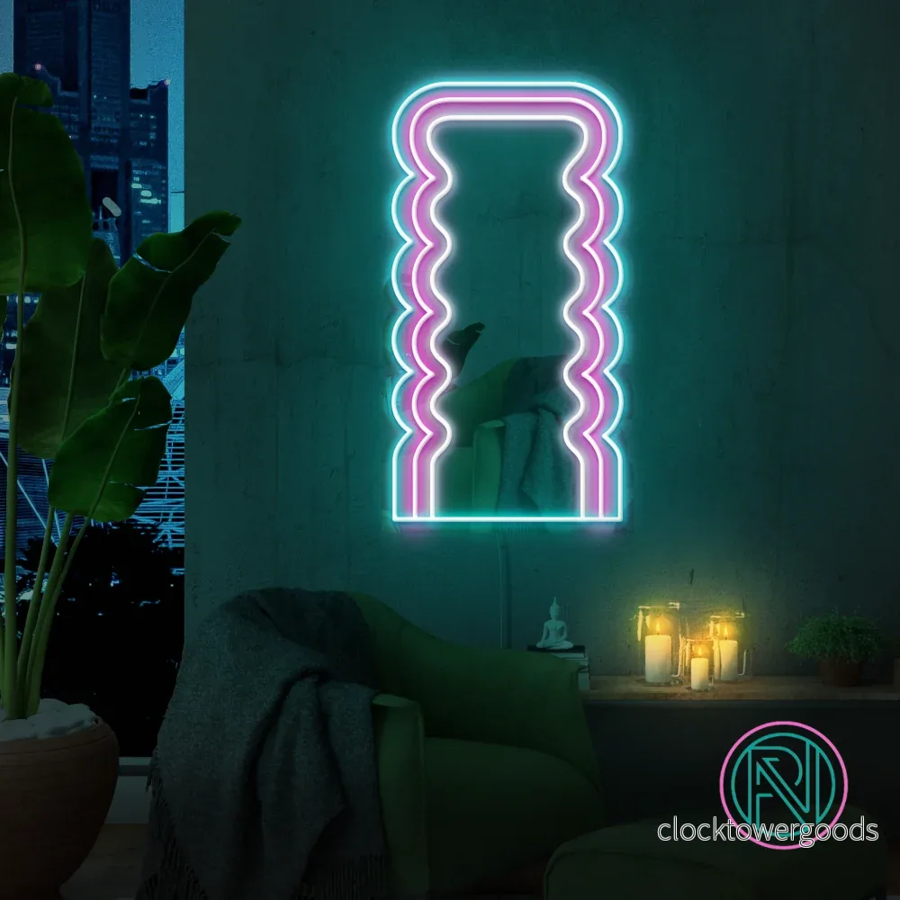 "Vågen" Spegel. Led neonskylt.