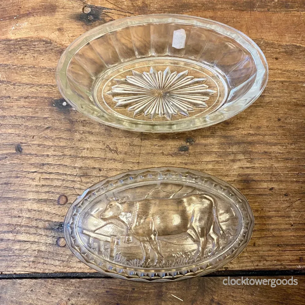Vintage Glass Butter Dish – Cow Relief - Bild 2