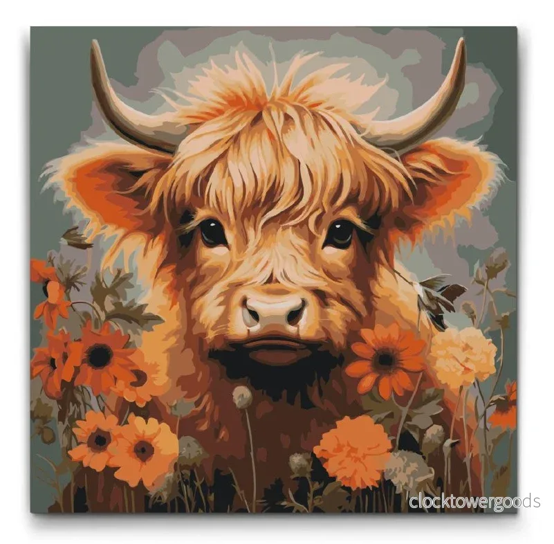 HIGHLANDKALV I BLOMMOR