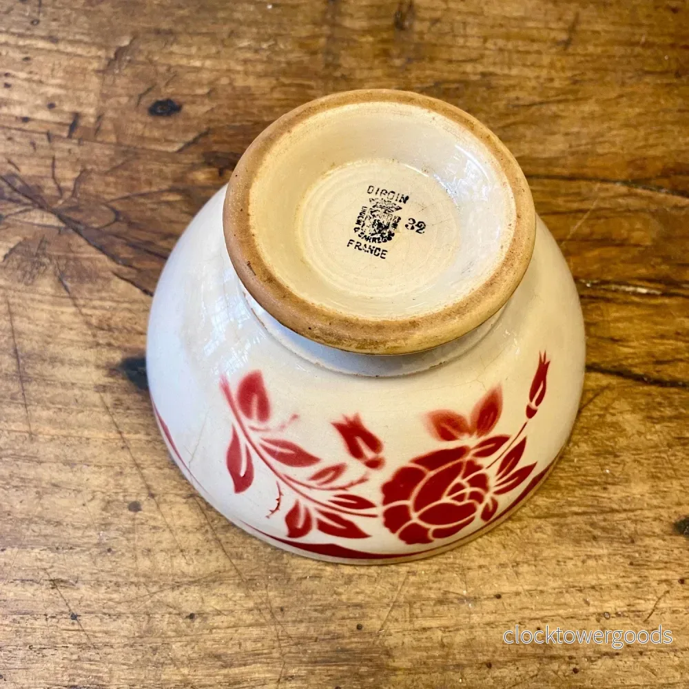 Vintage French Digoin Café au Lait Bowl – Red Floral