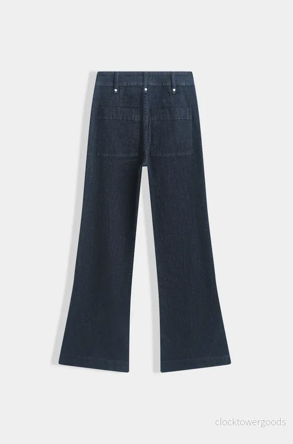 Midjehöga jeans med pressveck, Mörkblå - Bild 3