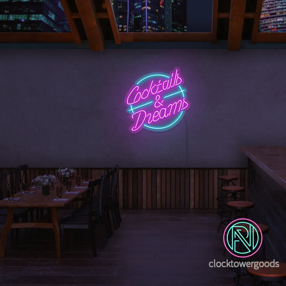 ”Cocktails & Dreams” Led neonskylt. ”Cocktails & Dreams” Led neonskylt.