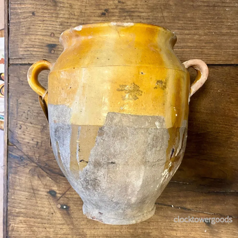 Antique French Terracotta Confit Pot – Ochre Glaze Antique French Terracotta Confit Pot – Ochre Glaze