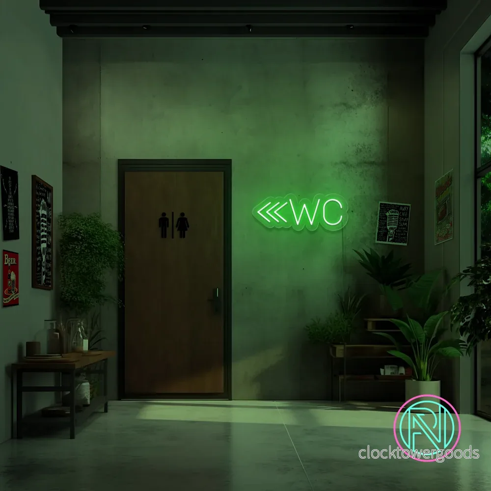 "WC m pil" Led neonskylt. 14 färger - Bild 3